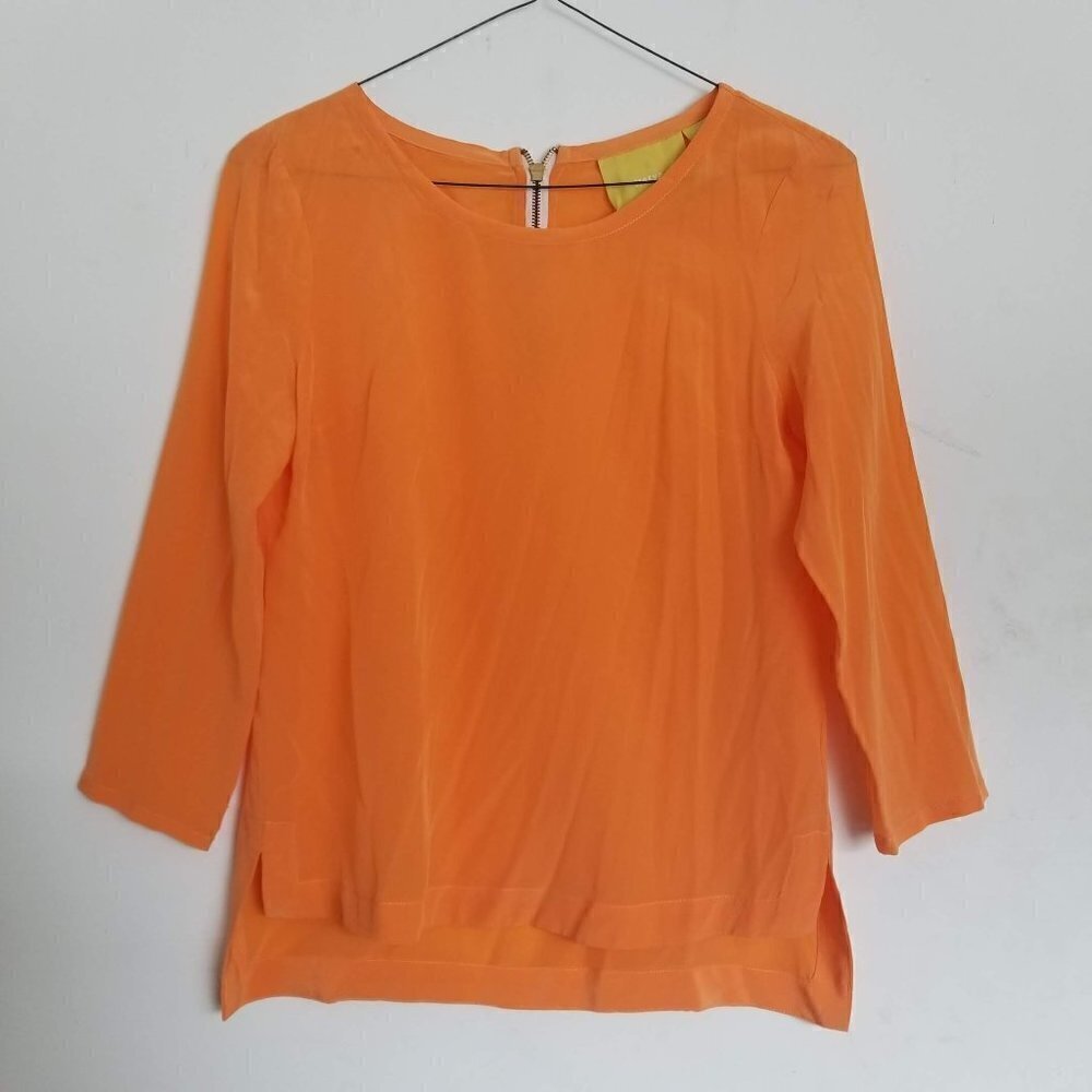 Anthropologie Maeve Silk Zipper Back Blouse Sz XS